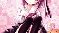Anime basketball Ribbons skirts pink hair pink eyes anime girls 