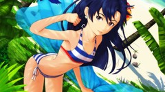 Anime Beaches blue hair long hair anime girls brown eyes bikini 