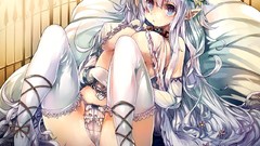 Anime beds long hair panties thigh highs