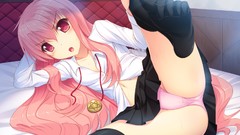 Anime beds pink hair long hair pink eyes anime girls school 