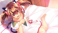 Anime beds red eyes anime girls brunettes nekomimi animal ears 