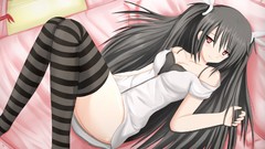 Anime beds red eyes curtains pillows blush long hair anime 