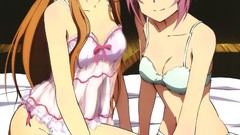 Anime beds red eyes desks pink hair long hair anime girls 