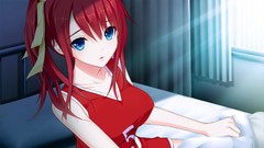 Anime beds Ribbons anime girls school uniforms game cg redheads 