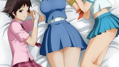 Anime beds skirts anime girls short hair lying down makoto 