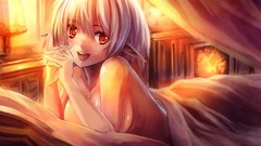 Anime beds white hair red eyes anime girls nude