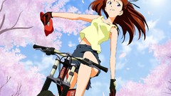 Anime Bicycles anime girls blue eyes asuka langley soryu neon 