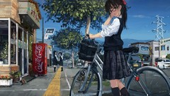 Anime Bicycles schoolgirls school uniforms artwork