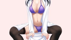 Anime bikini Simple Background original characters thigh highs 
