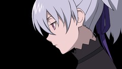 Anime black background white hair yin big eyes pink eyes anime 