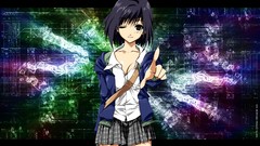 Anime Black Cat blush school uniforms black hair black eyes 