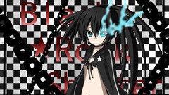 Anime black rock shooter black hair checkered bikini top