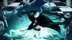 Anime black rock shooter black hair twintails glowing eyes