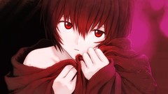 Anime blanket red eyes anime girls short hair bangs neon 