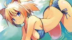 Anime blondes anime girls blue eyes cat ears tails cleavage