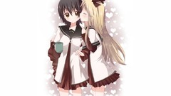 Anime blondes anime girls school uniforms yellow eyes black 