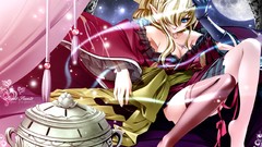 Anime blondes Japanese clothes soft shading thigh highs