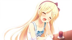 Anime blondes long hair game cg narumi yuu Simple Background 