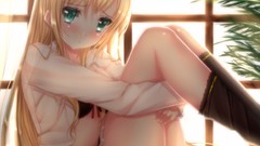 Anime blondes long hair green eyes