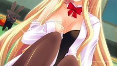 Anime blondes long hair pantyhose ecchi cleavage