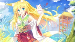 Anime blondes masks long hair anime girls green eyes animal 