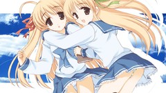 Anime blondes skirts hugging long hair anime girls school 