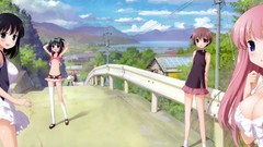 Anime blondes skirts pink hair long hair anime girls blue eyes 