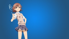 Anime blue background anime girls brown eyes brunettes short 