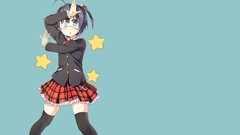 Anime blue background blue hair anime girls blue eyes school 