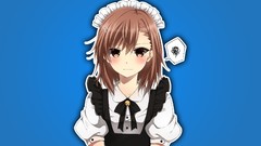 Anime blue background blush anime girls brown eyes brunettes 