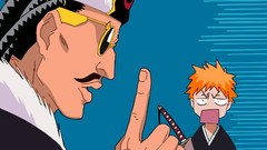 Anime blue background fingers funny sunglasses bleach kurosaki 