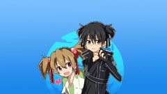 Anime blue background red eyes anime girls brunettes short hair 