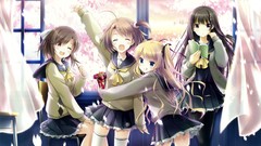 Anime blue eyes brown eyes wink seifuku black hair cherry 