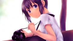 Anime blue eyes seifuku black hair purple hair