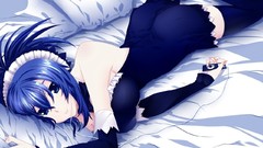 Anime blue hair anime girls blue eyes kampfer lying down