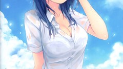 Anime blue hair anime girls coffee-kizoku scans see-through