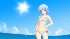 Anime blue hair anime girls short hair bikini