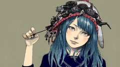 Anime blue hair anime girls short hair Simple Background 