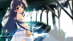 Anime blue hair anime girls white dress gokou ruri purple eyes 