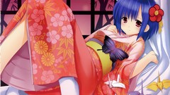 Anime blue hair Japanese clothes