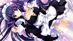 Anime blue hair long hair anime girls cleavage underwear thigh 