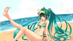 Anime blue hair long hair barefoot anime girls blue eyes 