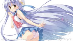 Anime blue hair long hair seifuku underwear panties thigh highs