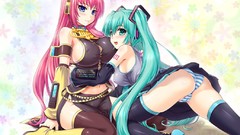 Anime blue hair pink hair long hair hatsune miku vocaloid 
