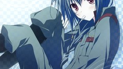 Anime blue hair short hair purple eyes