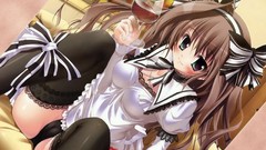 Anime blush anime girls maids pigtails purple eyes hips panties 