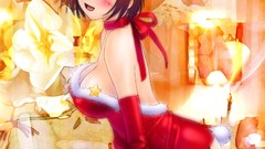 Anime blush anime girls short hair cleavage Christmas outfits