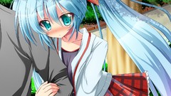 Anime blush blue hair long hair anime girls blue eyes hatsune 