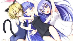 Anime blush blue hair long hair anime girls blue eyes higurashi 