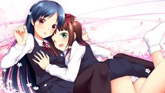 Anime blush blue hair long hair anime girls green eyes brown 